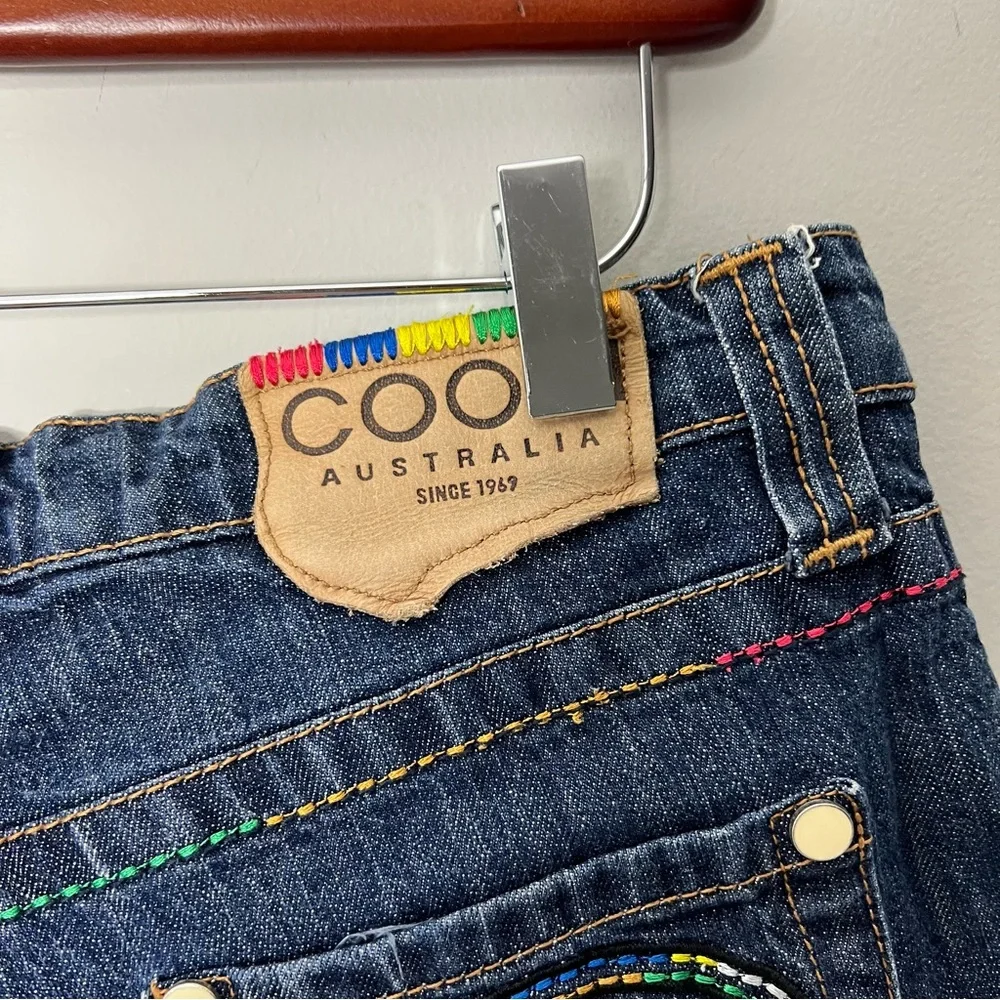 Coogi Australia Vintage y2k Denim Jean Shorts Embroidered Colorful Rainbow
